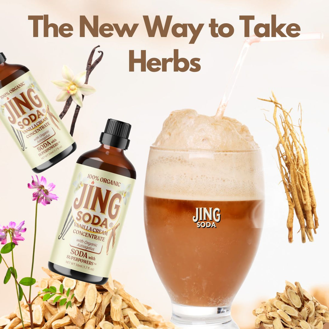 Jing Soda, Vanilla Cream, 50mL (3 Pack)